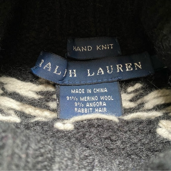 RALPH LAUREN Vintage Tribal Print Hand Knitted Sweater Black Yellow Size S - Picture 7 of 10